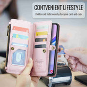 For Samsung Galaxy A15 CaseMe C36 Card Slots Zipper Wallet RFID Anti-theft Leather Phone Case(Pink)