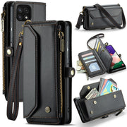 For Samsung Galaxy A22 5G CaseMe C36 Card Slots Zipper Wallet RFID Anti-theft Leather Phone Case(Black)