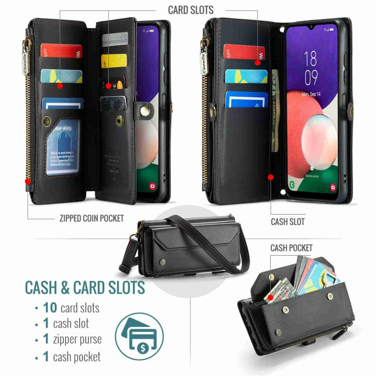 For Samsung Galaxy A22 5G CaseMe C36 Card Slots Zipper Wallet RFID Anti-theft Leather Phone Case(Black)