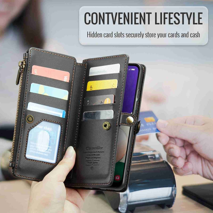 For Samsung Galaxy A22 5G CaseMe C36 Card Slots Zipper Wallet RFID Anti-theft Leather Phone Case(Black)