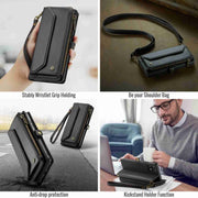 For Samsung Galaxy A22 5G CaseMe C36 Card Slots Zipper Wallet RFID Anti-theft Leather Phone Case(Black)