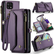 For Samsung Galaxy A22 5G CaseMe C36 Card Slots Zipper Wallet RFID Anti-theft Leather Phone Case(Purple)