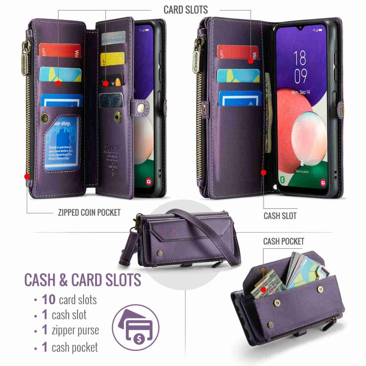 For Samsung Galaxy A22 5G CaseMe C36 Card Slots Zipper Wallet RFID Anti-theft Leather Phone Case(Purple)