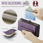 For Samsung Galaxy A22 5G CaseMe C36 Card Slots Zipper Wallet RFID Anti-theft Leather Phone Case(Purple)
