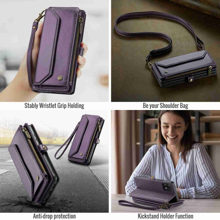 For Samsung Galaxy A22 5G CaseMe C36 Card Slots Zipper Wallet RFID Anti-theft Leather Phone Case(Purple)
