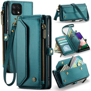 For Samsung Galaxy A22 5G CaseMe C36 Card Slots Zipper Wallet RFID Anti-theft Leather Phone Case(Blue-green)