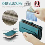 For Samsung Galaxy A22 5G CaseMe C36 Card Slots Zipper Wallet RFID Anti-theft Leather Phone Case(Blue-green)