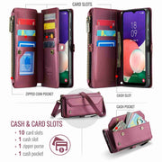 For Samsung Galaxy A22 5G CaseMe C36 Card Slots Zipper Wallet RFID Anti-theft Leather Phone Case(Wine Red)