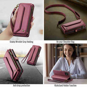 For Samsung Galaxy A22 5G CaseMe C36 Card Slots Zipper Wallet RFID Anti-theft Leather Phone Case(Wine Red)