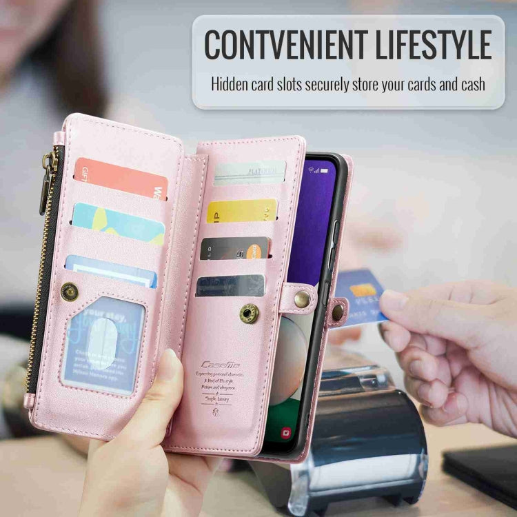 For Samsung Galaxy A22 5G CaseMe C36 Card Slots Zipper Wallet RFID Anti-theft Leather Phone Case(Pink)