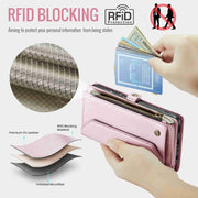 For Samsung Galaxy A22 5G CaseMe C36 Card Slots Zipper Wallet RFID Anti-theft Leather Phone Case(Pink)