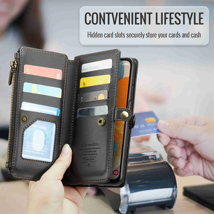 For Samsung Galaxy A23 CaseMe C36 Card Slots Zipper Wallet RFID Anti-theft Leather Phone Case(Black)