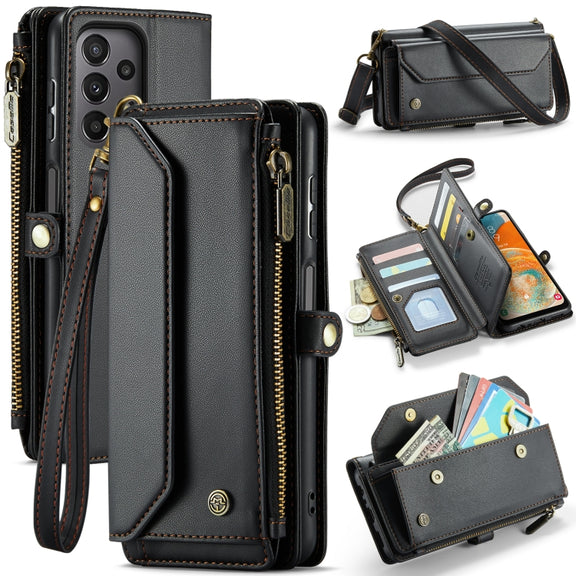 For Samsung Galaxy A23 CaseMe C36 Card Slots Zipper Wallet RFID Anti-theft Leather Phone Case(Black)