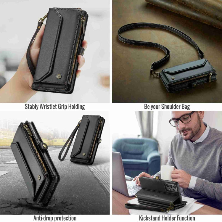 For Samsung Galaxy A23 CaseMe C36 Card Slots Zipper Wallet RFID Anti-theft Leather Phone Case(Black)