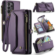For Samsung Galaxy A23 CaseMe C36 Card Slots Zipper Wallet RFID Anti-theft Leather Phone Case(Purple)