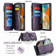For Samsung Galaxy A23 CaseMe C36 Card Slots Zipper Wallet RFID Anti-theft Leather Phone Case(Purple)