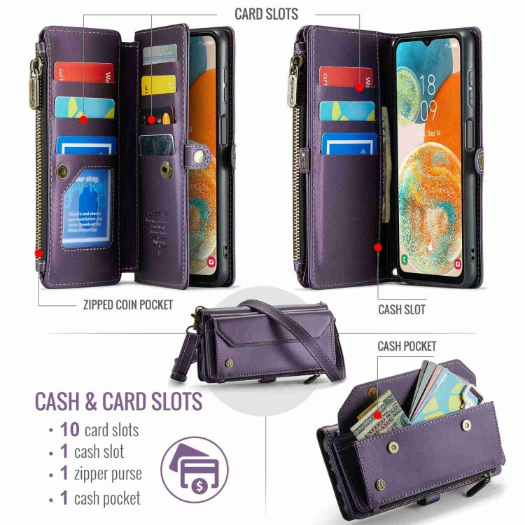 For Samsung Galaxy A23 CaseMe C36 Card Slots Zipper Wallet RFID Anti-theft Leather Phone Case(Purple)