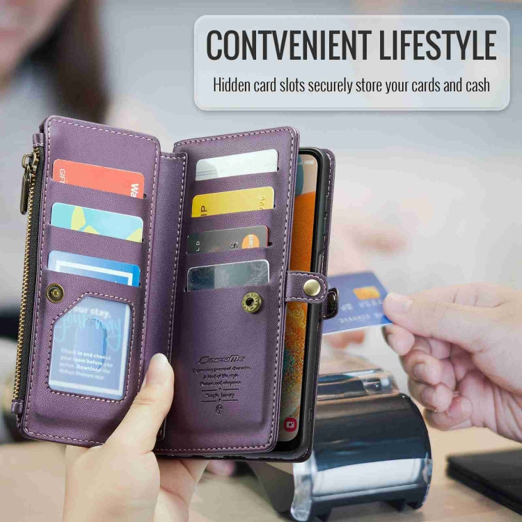 For Samsung Galaxy A23 CaseMe C36 Card Slots Zipper Wallet RFID Anti-theft Leather Phone Case(Purple)