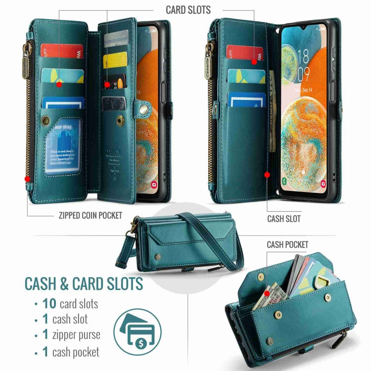 For Samsung Galaxy A23 CaseMe C36 Card Slots Zipper Wallet RFID Anti-theft Leather Phone Case(Blue-green) - free shipping - PMC Jewellery - Order now!