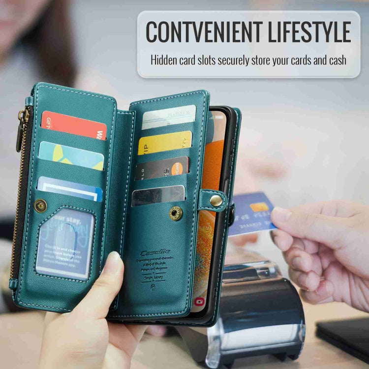 For Samsung Galaxy A23 CaseMe C36 Card Slots Zipper Wallet RFID Anti-theft Leather Phone Case(Blue-green)