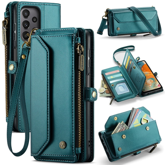 For Samsung Galaxy A23 CaseMe C36 Card Slots Zipper Wallet RFID Anti-theft Leather Phone Case(Blue-green)