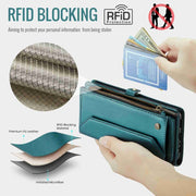For Samsung Galaxy A23 CaseMe C36 Card Slots Zipper Wallet RFID Anti-theft Leather Phone Case(Blue-green)