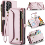 For Samsung Galaxy A23 CaseMe C36 Card Slots Zipper Wallet RFID Anti-theft Leather Phone Case(Pink)