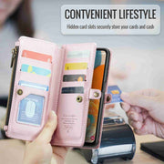 For Samsung Galaxy A23 CaseMe C36 Card Slots Zipper Wallet RFID Anti-theft Leather Phone Case(Pink)