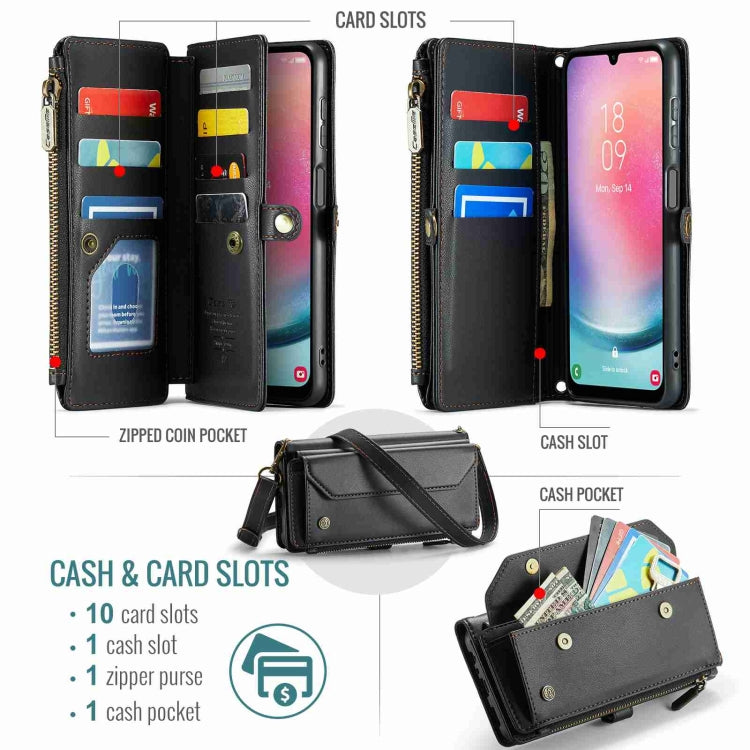 For Samsung Galaxy A24 CaseMe C36 Card Slots Zipper Wallet RFID Anti-theft Leather Phone Case(Black)