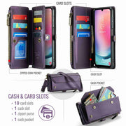 For Samsung Galaxy A24 CaseMe C36 Card Slots Zipper Wallet RFID Anti-theft Leather Phone Case(Purple)
