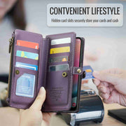 For Samsung Galaxy A24 CaseMe C36 Card Slots Zipper Wallet RFID Anti-theft Leather Phone Case(Purple)