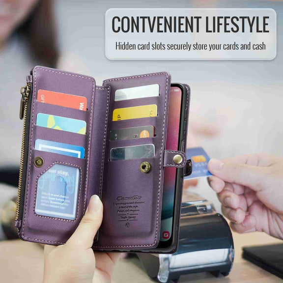 For Samsung Galaxy A24 CaseMe C36 Card Slots Zipper Wallet RFID Anti-theft Leather Phone Case(Purple)