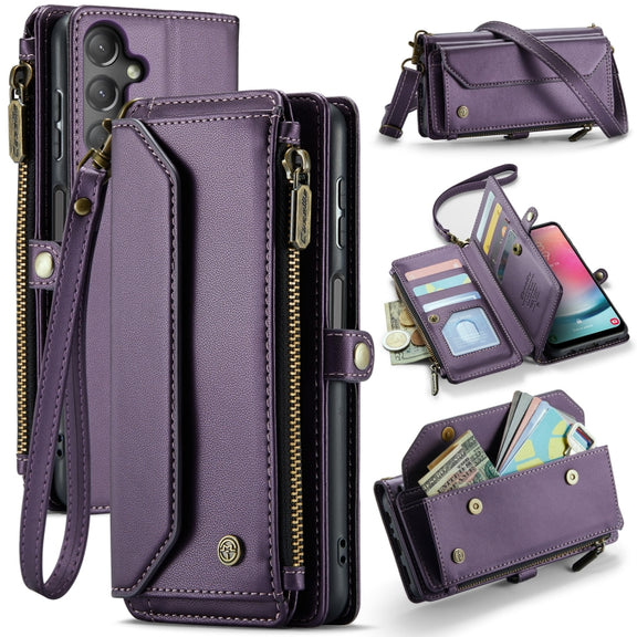 For Samsung Galaxy A24 CaseMe C36 Card Slots Zipper Wallet RFID Anti-theft Leather Phone Case(Purple)
