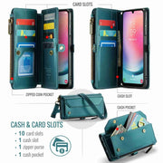 For Samsung Galaxy A24 CaseMe C36 Card Slots Zipper Wallet RFID Anti-theft Leather Phone Case(Blue-green)