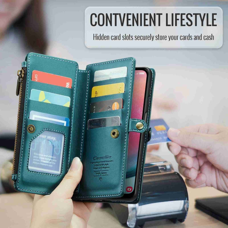 For Samsung Galaxy A24 CaseMe C36 Card Slots Zipper Wallet RFID Anti-theft Leather Phone Case(Blue-green)