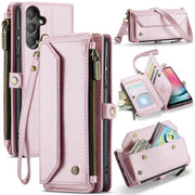 For Samsung Galaxy A24 CaseMe C36 Card Slots Zipper Wallet RFID Anti-theft Leather Phone Case(Pink)