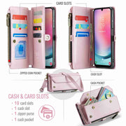 For Samsung Galaxy A24 CaseMe C36 Card Slots Zipper Wallet RFID Anti-theft Leather Phone Case(Pink)