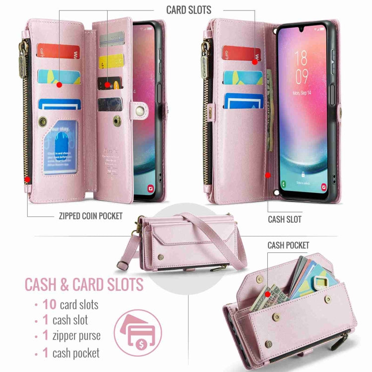 For Samsung Galaxy A24 CaseMe C36 Card Slots Zipper Wallet RFID Anti-theft Leather Phone Case(Pink)