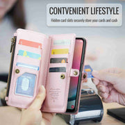 For Samsung Galaxy A24 CaseMe C36 Card Slots Zipper Wallet RFID Anti-theft Leather Phone Case(Pink)