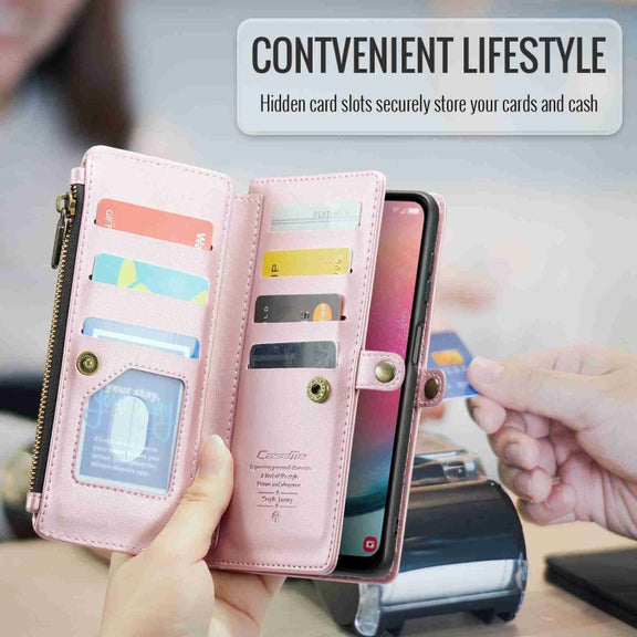 For Samsung Galaxy A24 CaseMe C36 Card Slots Zipper Wallet RFID Anti-theft Leather Phone Case(Pink)