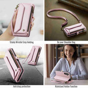 For Samsung Galaxy A24 CaseMe C36 Card Slots Zipper Wallet RFID Anti-theft Leather Phone Case(Pink)
