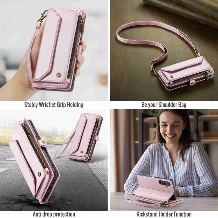 For Samsung Galaxy A24 CaseMe C36 Card Slots Zipper Wallet RFID Anti-theft Leather Phone Case(Pink)