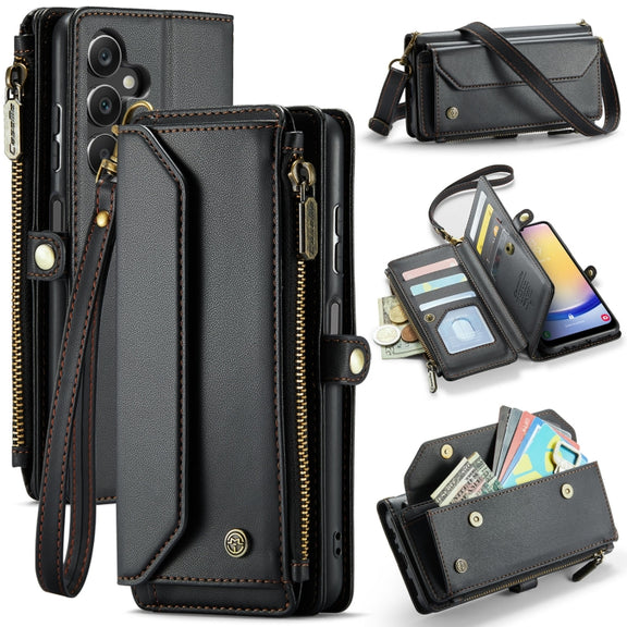For Samsung Galaxy A25 CaseMe C36 Card Slots Zipper Wallet RFID Anti-theft Leather Phone Case(Black)