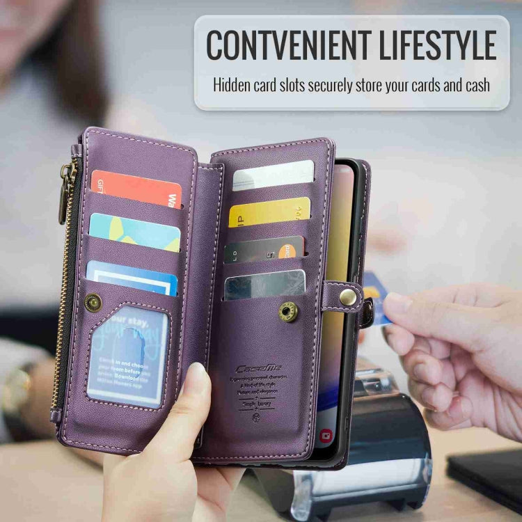 For Samsung Galaxy A25 CaseMe C36 Card Slots Zipper Wallet RFID Anti-theft Leather Phone Case(Purple)