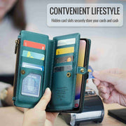 For Samsung Galaxy A25 CaseMe C36 Card Slots Zipper Wallet RFID Anti-theft Leather Phone Case(Blue-green)