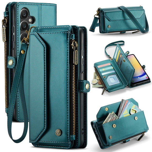 For Samsung Galaxy A25 CaseMe C36 Card Slots Zipper Wallet RFID Anti-theft Leather Phone Case(Blue-green)