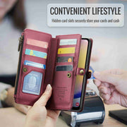 For Samsung Galaxy A25 CaseMe C36 Card Slots Zipper Wallet RFID Anti-theft Leather Phone Case(Wine Red)
