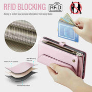 For Samsung Galaxy A25 CaseMe C36 Card Slots Zipper Wallet RFID Anti-theft Leather Phone Case(Pink)
