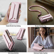 For Samsung Galaxy A25 CaseMe C36 Card Slots Zipper Wallet RFID Anti-theft Leather Phone Case(Pink)