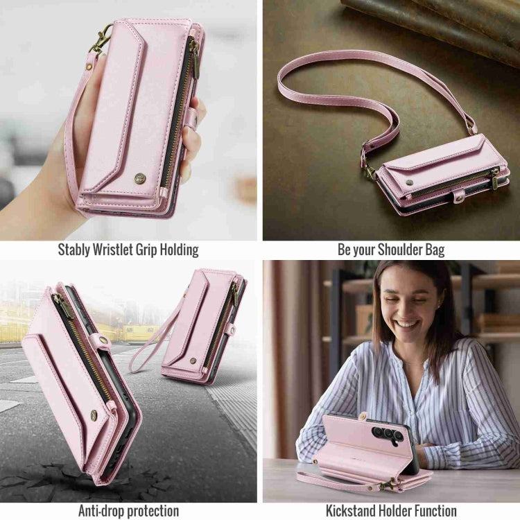 For Samsung Galaxy A25 CaseMe C36 Card Slots Zipper Wallet RFID Anti-theft Leather Phone Case(Pink)